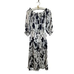 Essentiel Antwerp Silk Midi Dress Size 2 Blue White Tie Dye Wedding Guest Party